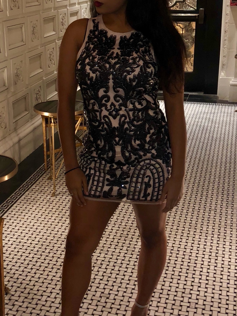 Endless Rose Black Sequin Nude Mini Dress